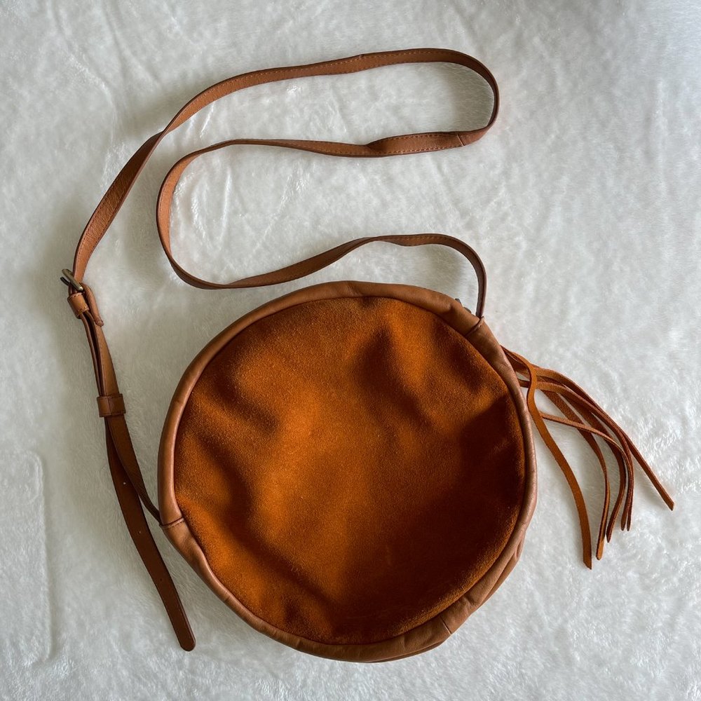 Hobo Round Leather + Suede Crossbody Bag
